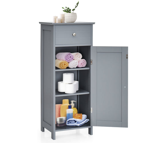 Wooden Storage Free-Standing Floor Cabinet with Drawer and Shelf, Gray