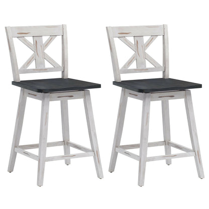 Set of 2 Swivel Counter Height Bar Stools with Solid Wood Legs, White Bar Stools   at Gallery Canada