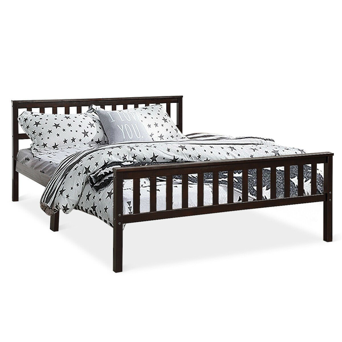 Wood Bed Frame Support Platform with Headboard and Footboard, Black Simple Bed Frame   at Gallery Canada