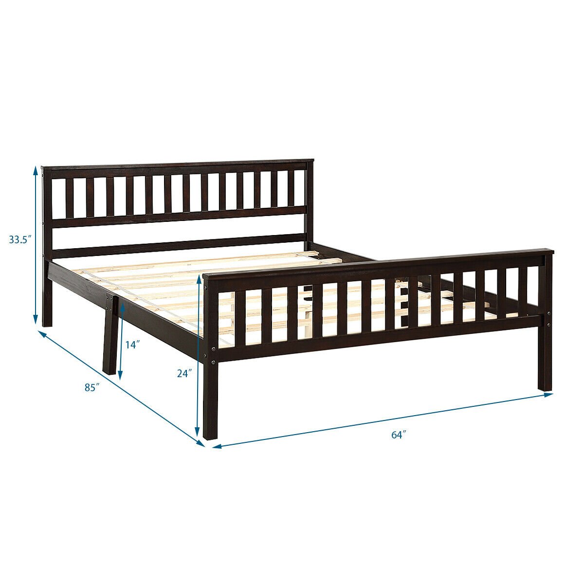 Wood Bed Frame Support Platform with Headboard and Footboard, Black Simple Bed Frame   at Gallery Canada