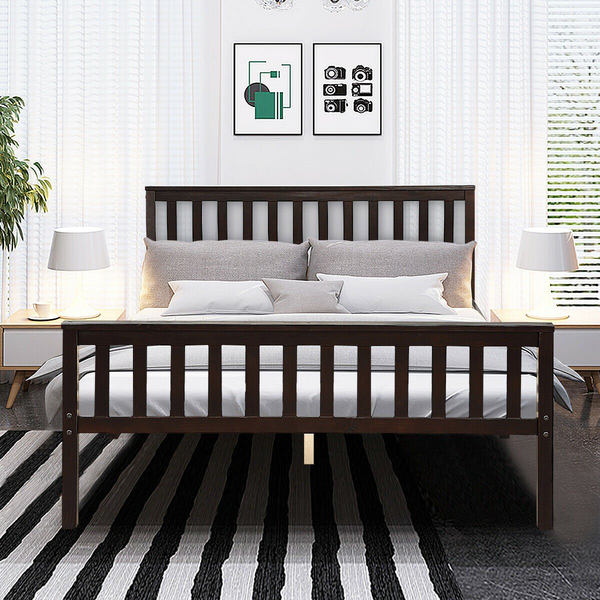 Wood Bed Frame Support Platform with Headboard and Footboard, Black Simple Bed Frame   at Gallery Canada