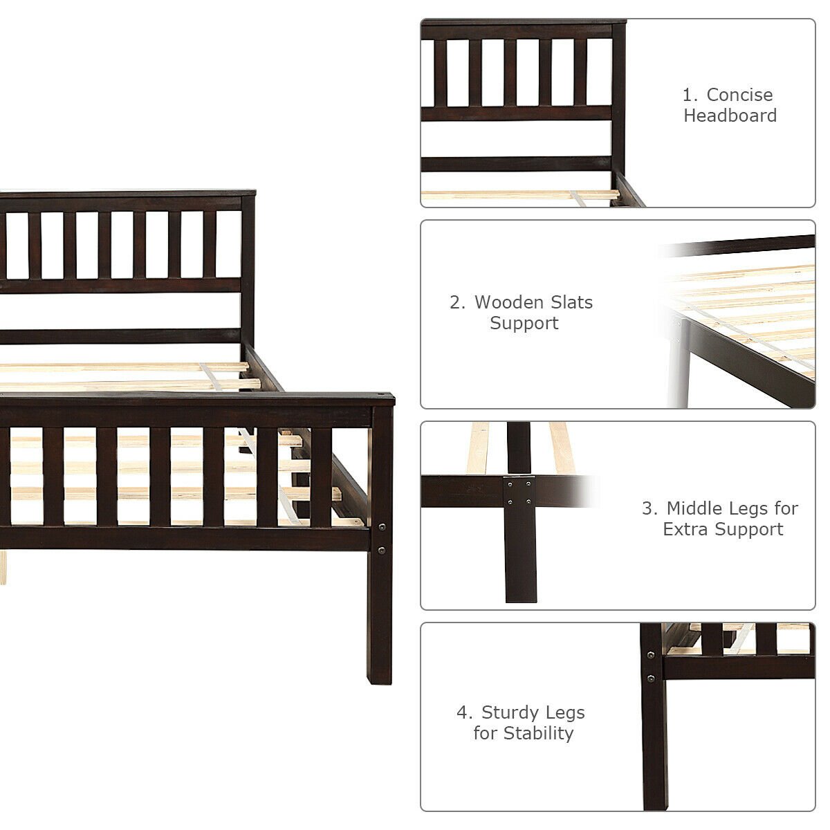 Wood Bed Frame Support Platform with Headboard and Footboard, Black Simple Bed Frame   at Gallery Canada