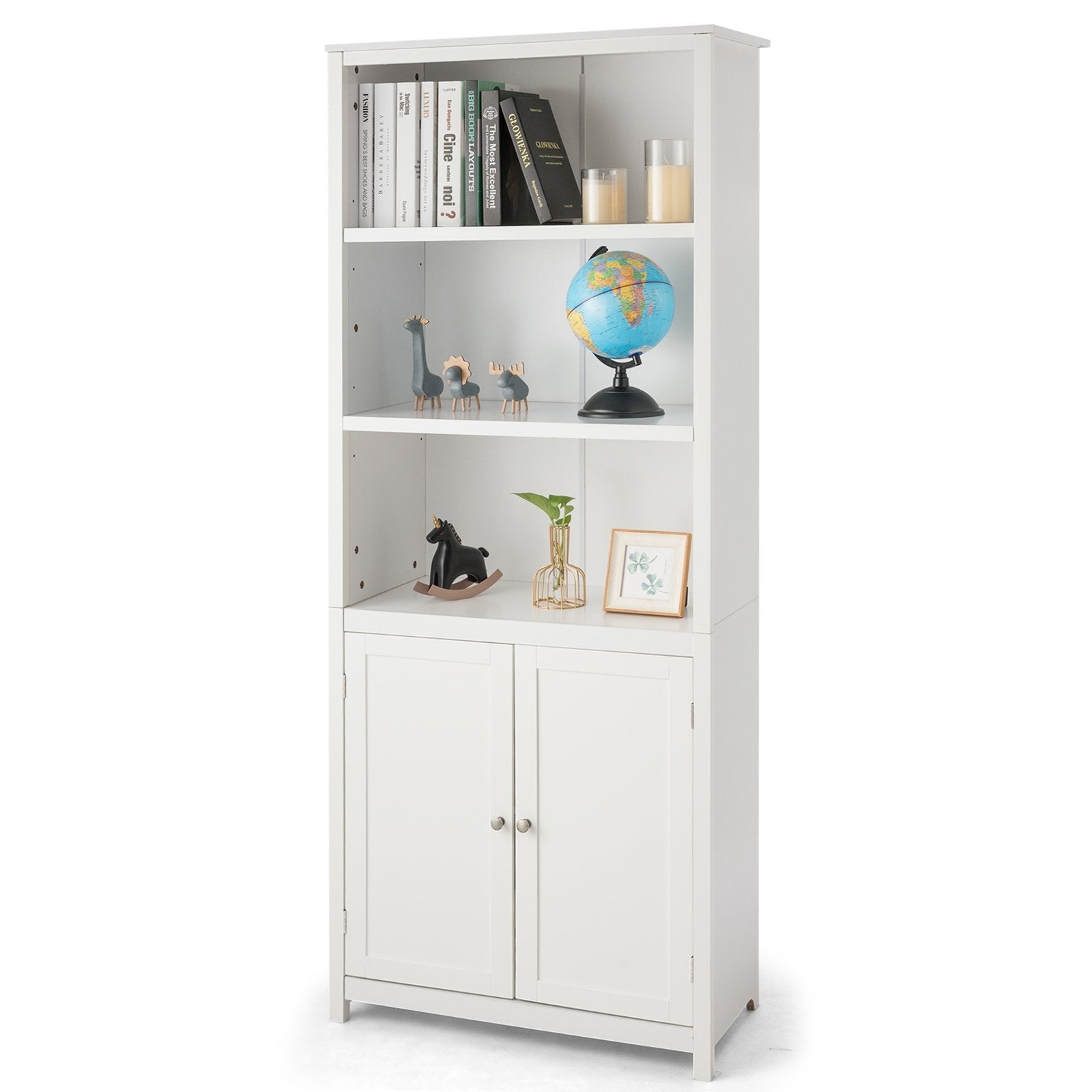 Bookcase Shelving Storage Wooden Cabinet Unit Standing Display Bookcase with Doors, White Bookcases   at Gallery Canada