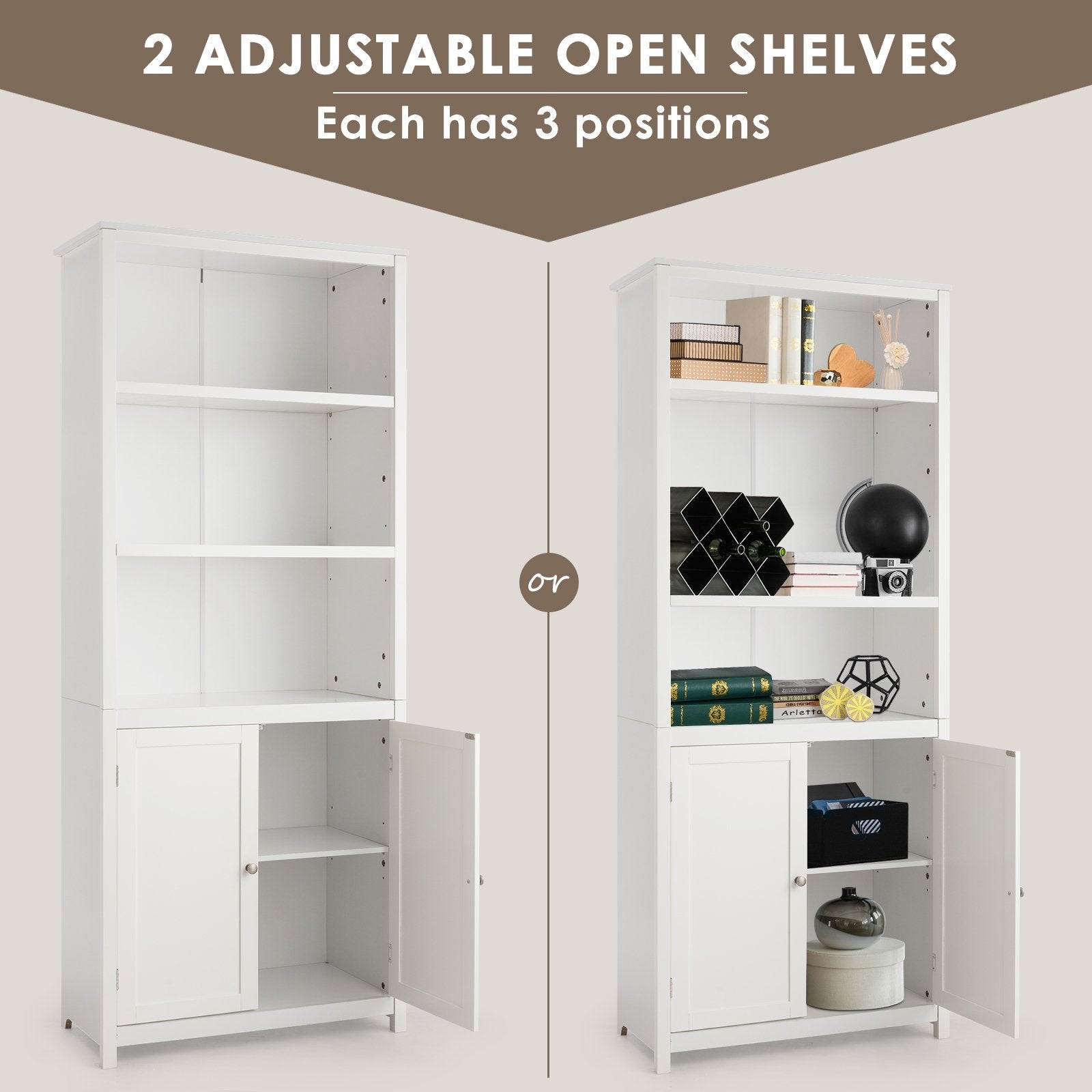 Bookcase Shelving Storage Wooden Cabinet Unit Standing Display Bookcase with Doors, White Bookcases   at Gallery Canada