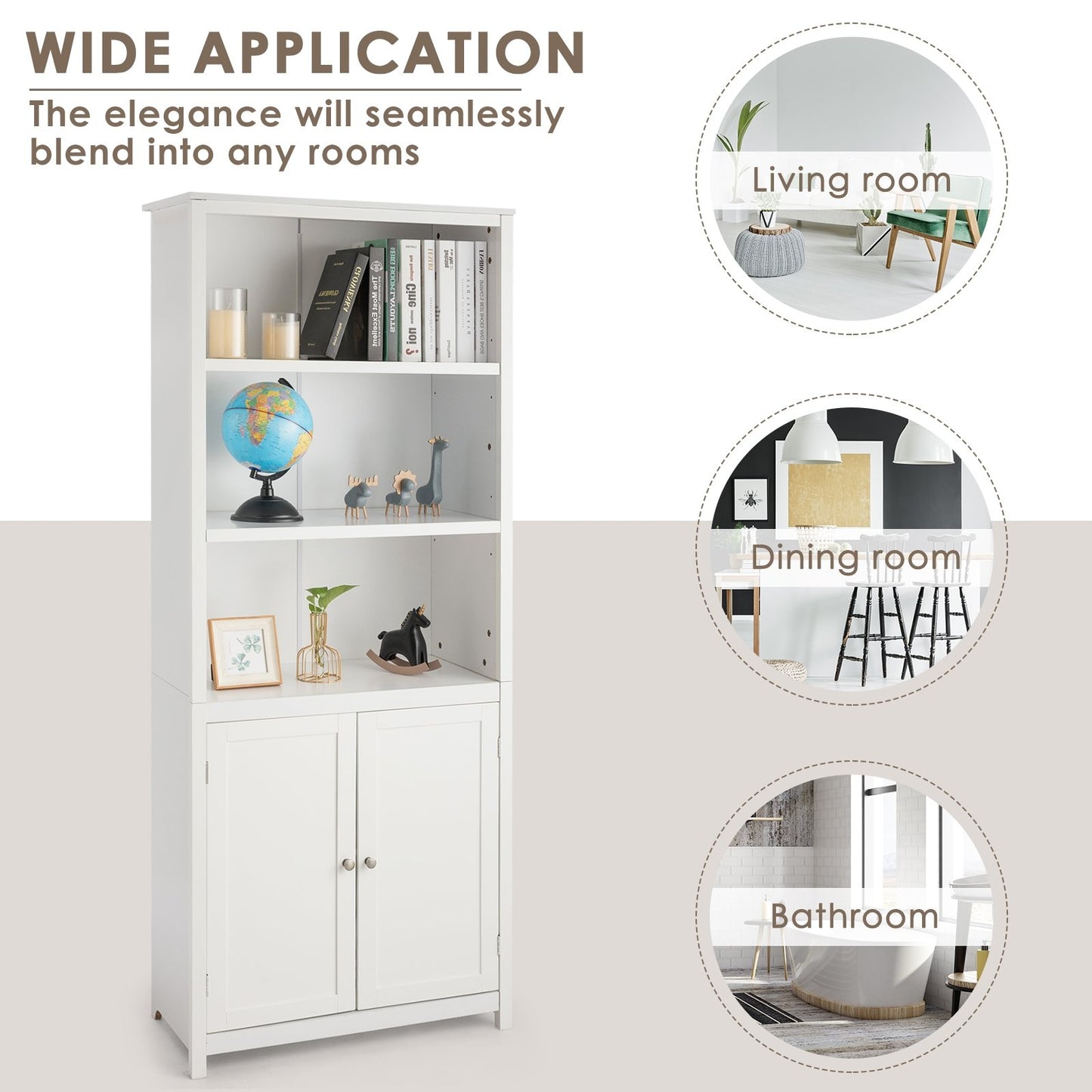 Bookcase Shelving Storage Wooden Cabinet Unit Standing Display Bookcase with Doors, White Bookcases   at Gallery Canada