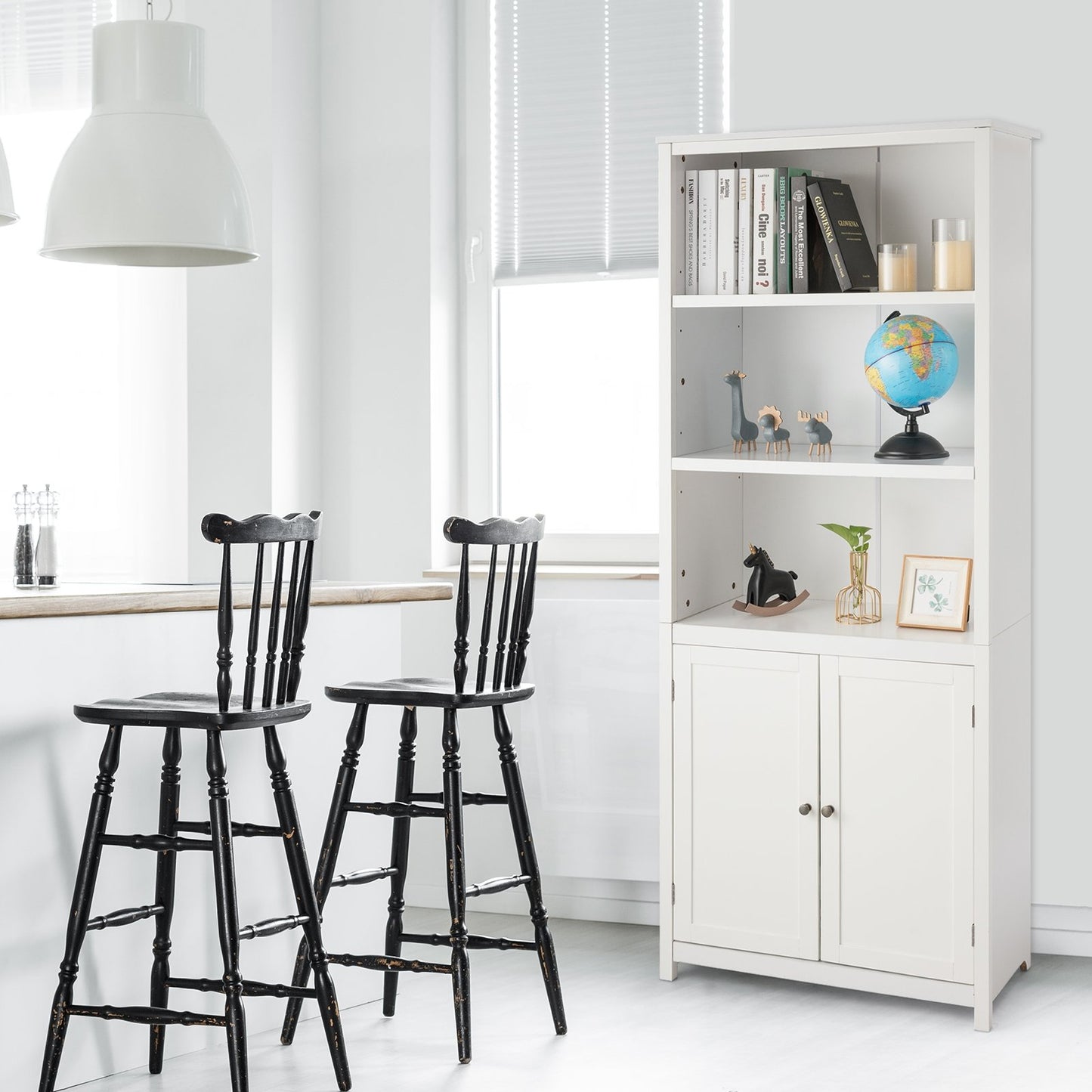 Bookcase Shelving Storage Wooden Cabinet Unit Standing Display Bookcase with Doors, White Bookcases   at Gallery Canada