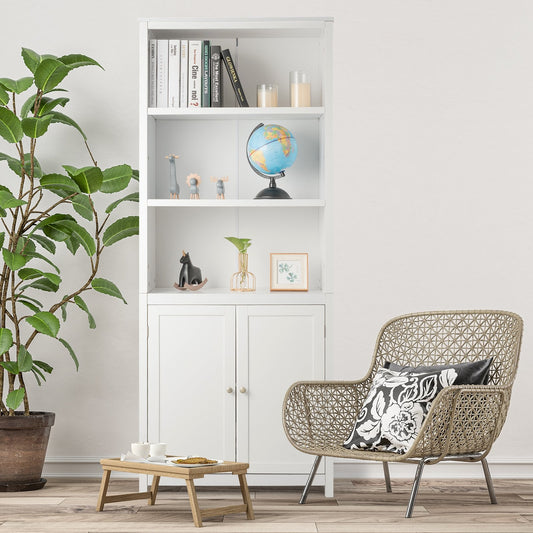 Bookcase Shelving Storage Wooden Cabinet Unit Standing Display Bookcase with Doors, White Bookcases   at Gallery Canada