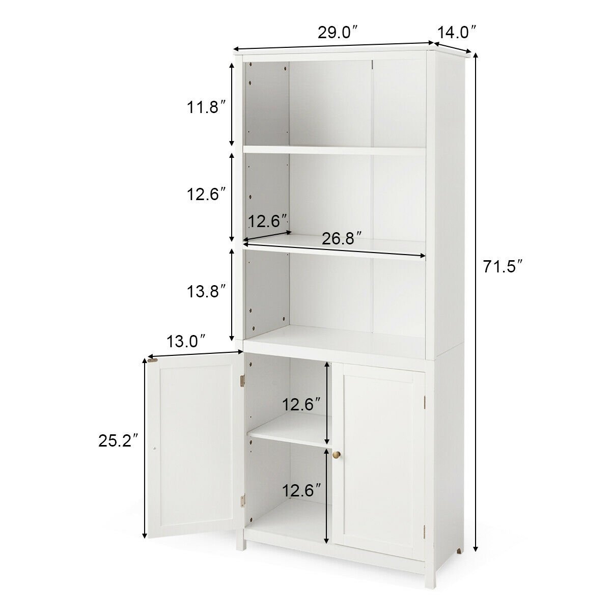 Bookcase Shelving Storage Wooden Cabinet Unit Standing Display Bookcase with Doors, White Bookcases   at Gallery Canada