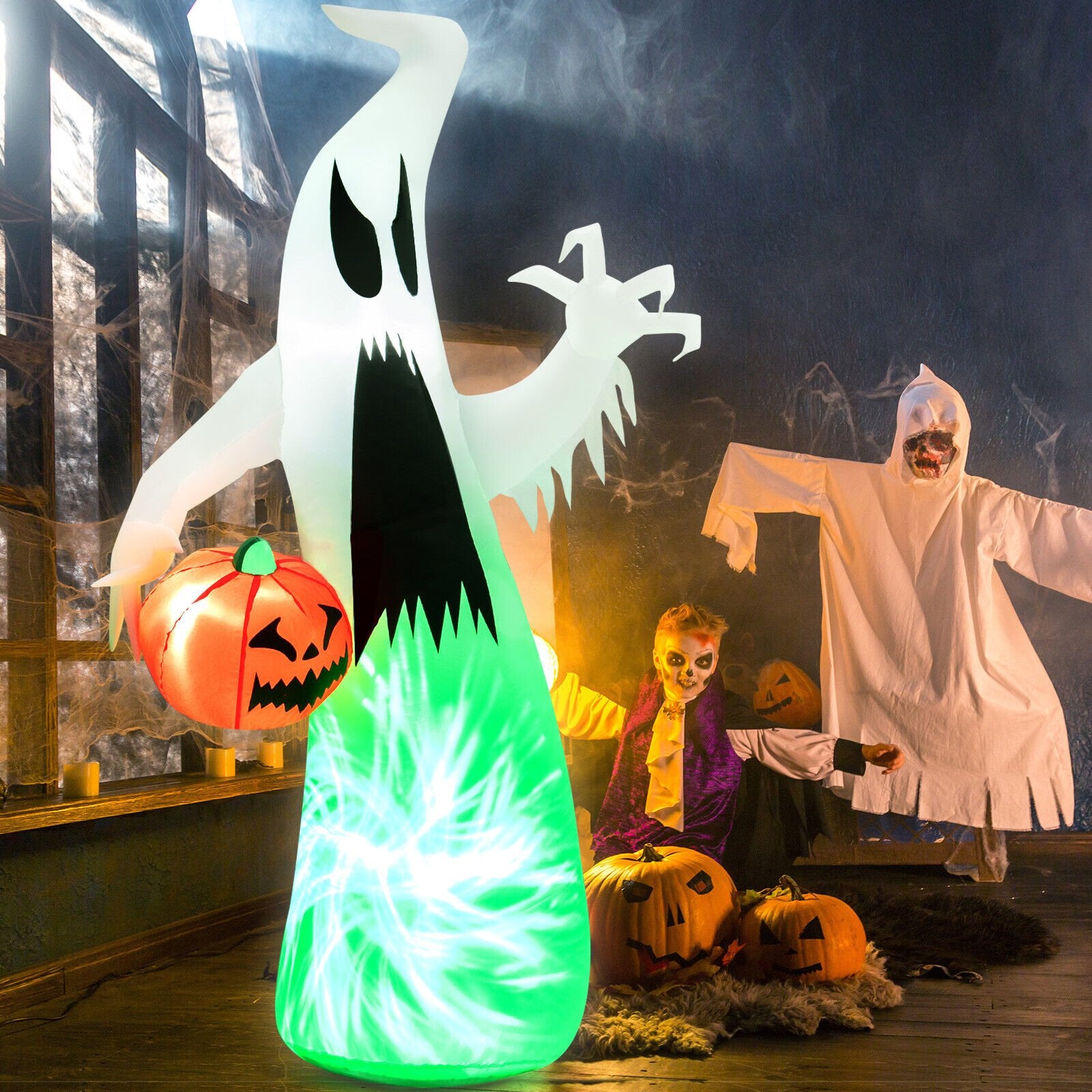 6 Feet Halloween Inflatable Ghost with Built-in LED and Blower, White - Gallery Canada