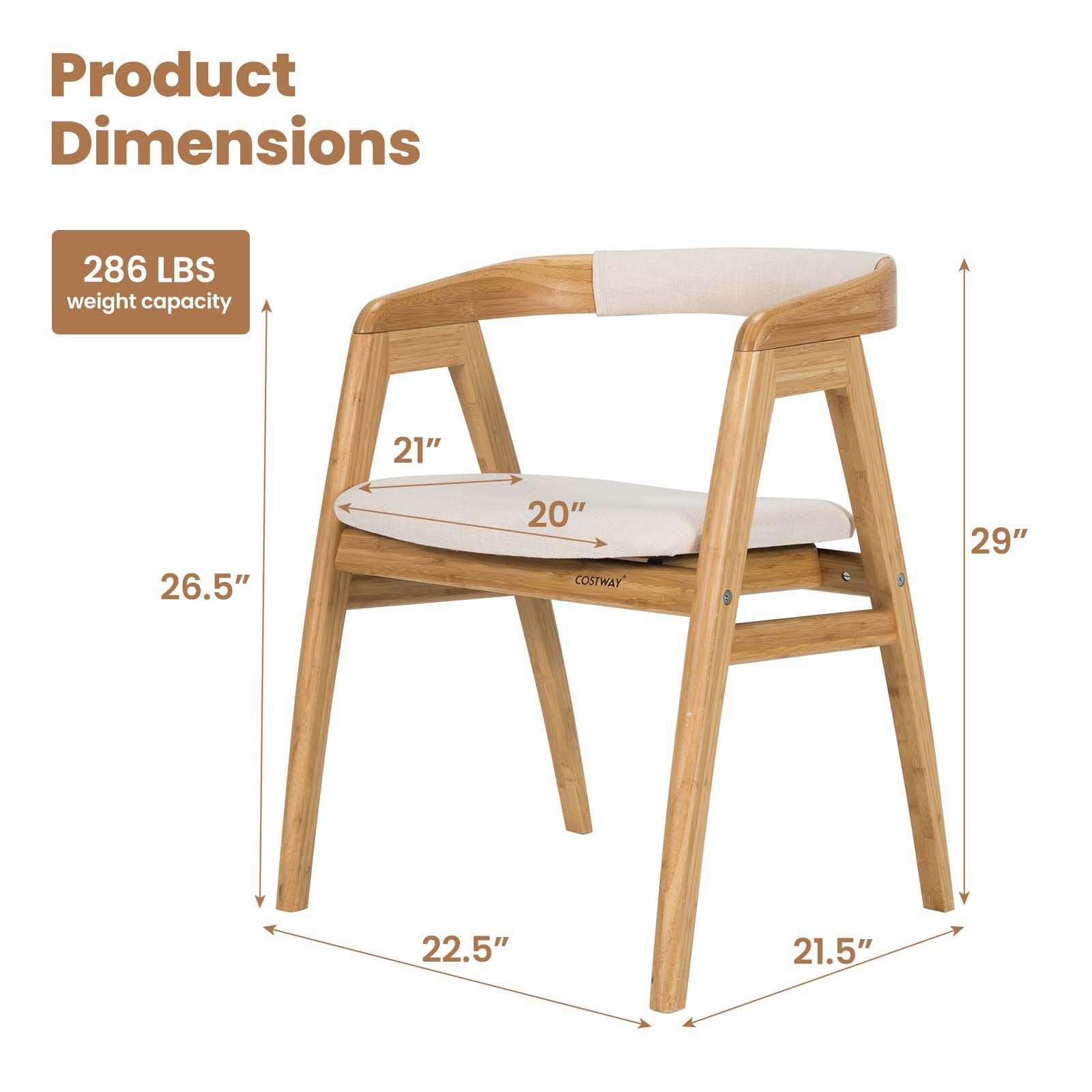 Leisure Bamboo Dining Chair with Curved Back and Anti-slip Foot Pads, Natural Dining Chairs   at Gallery Canada