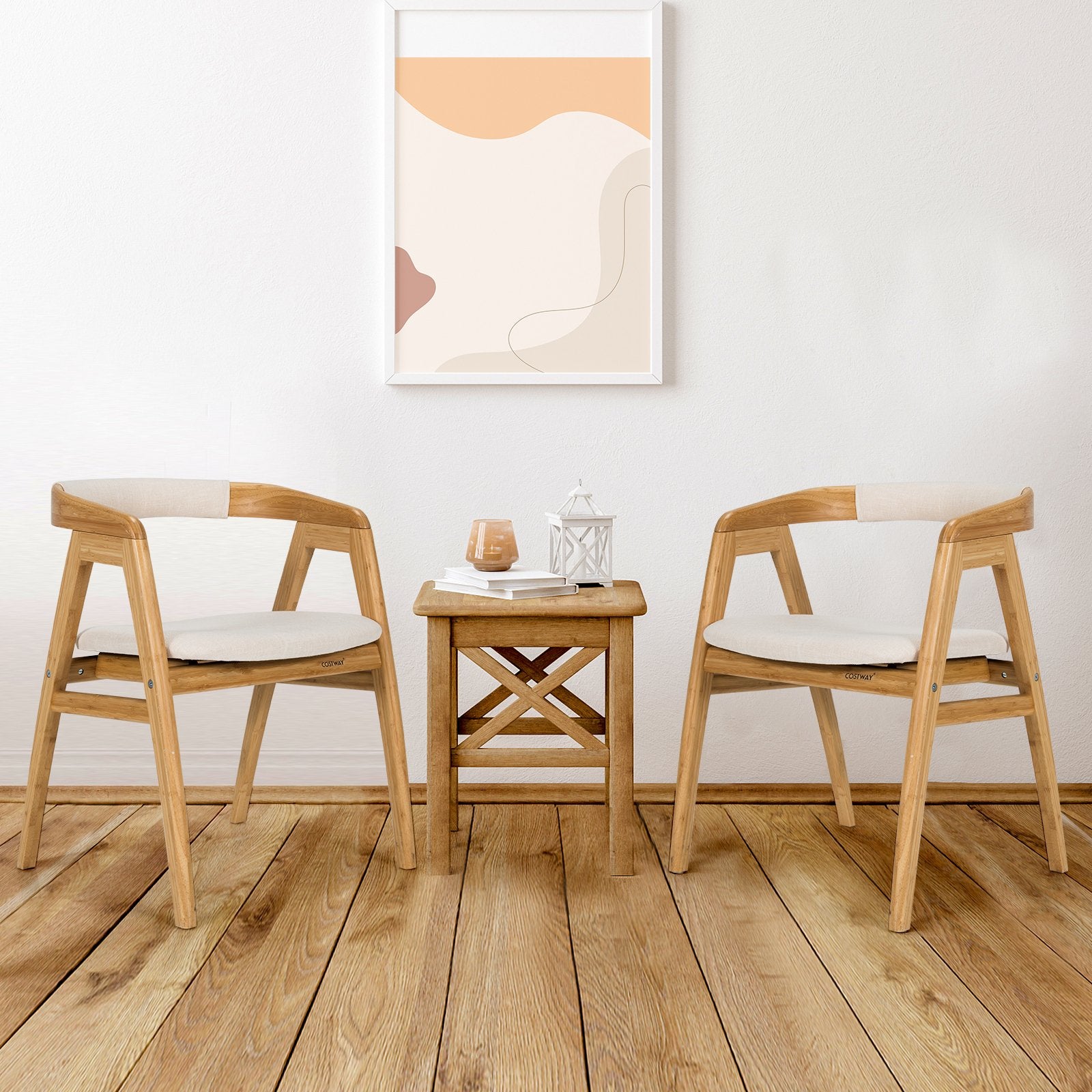 Leisure Bamboo Dining Chair with Curved Back and Anti-slip Foot Pads, Natural Dining Chairs   at Gallery Canada