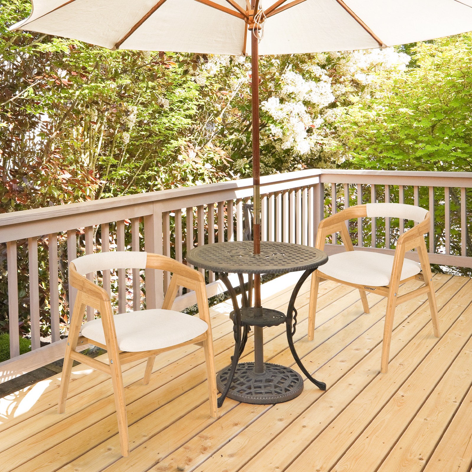 Leisure Bamboo Dining Chair with Curved Back and Anti-slip Foot Pads, Natural Dining Chairs   at Gallery Canada