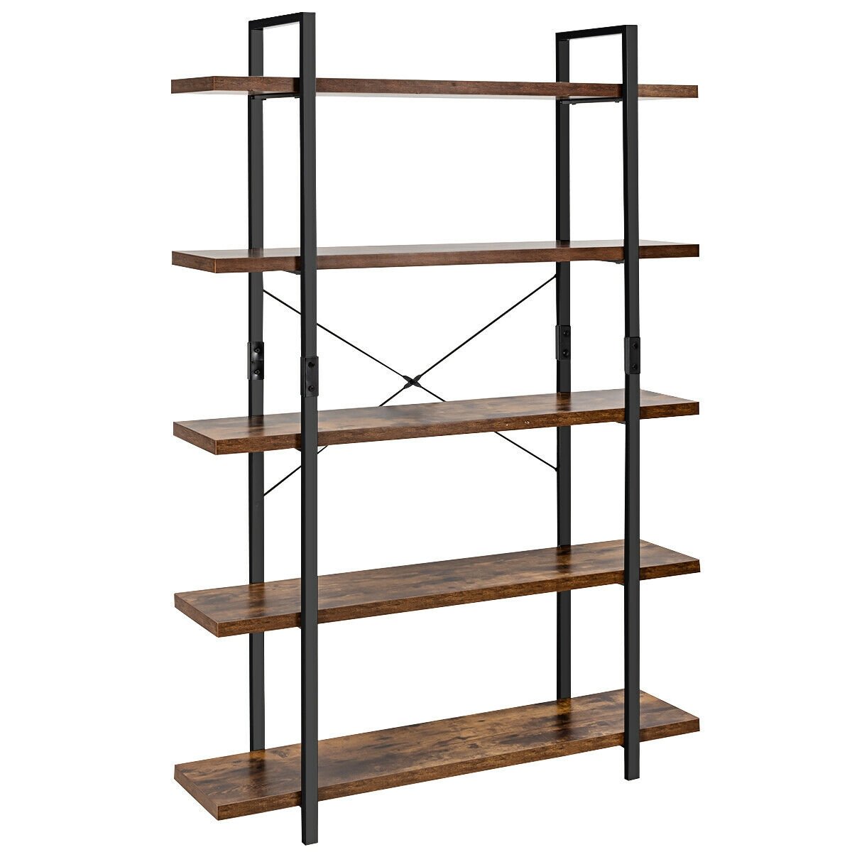 3/5 Tiers Industrial Bookcase with Metal Frame for Home Office-5-Tier, Brown Bookcases   at Gallery Canada