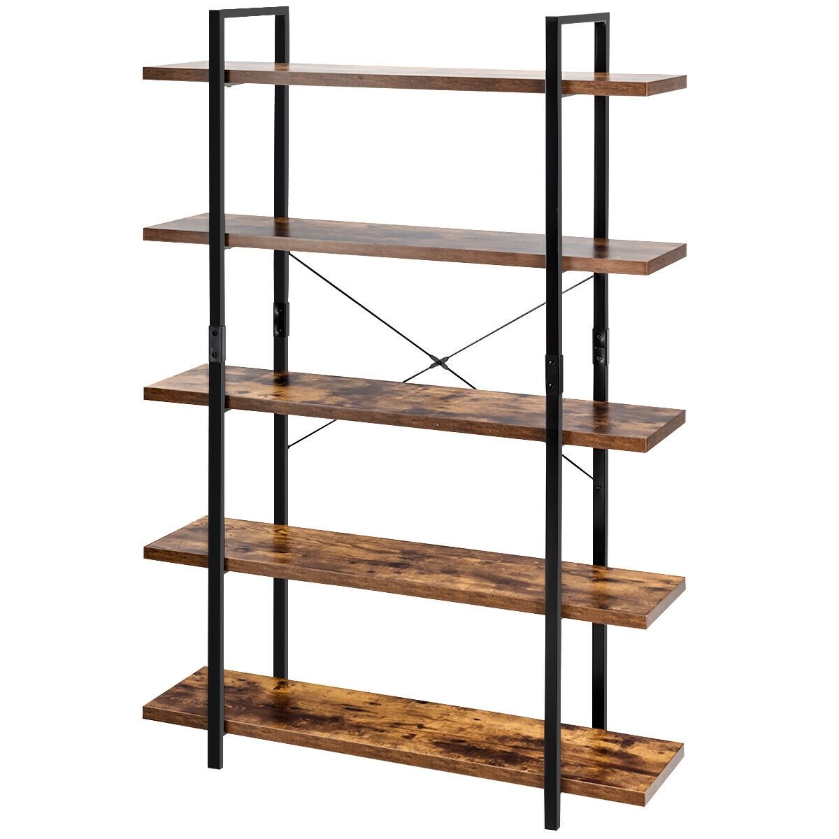 3/5 Tiers Industrial Bookcase with Metal Frame for Home Office-5-Tier, Brown Bookcases   at Gallery Canada