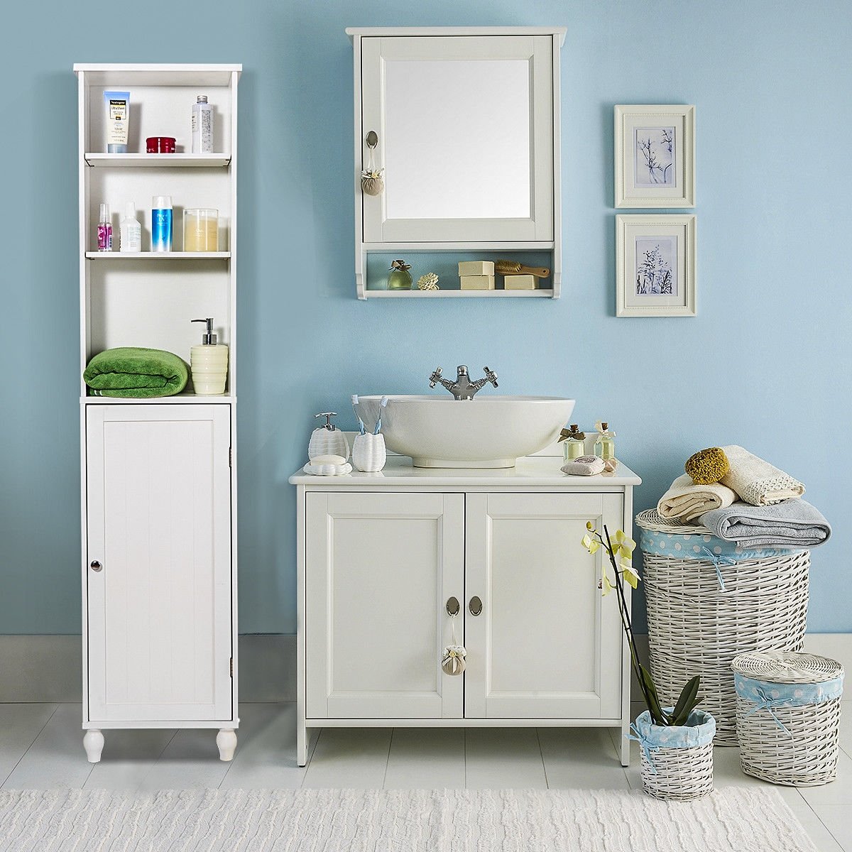 Bathroom Tower Storage Shelving Display Cabinet, White Floor Cabinets   at Gallery Canada