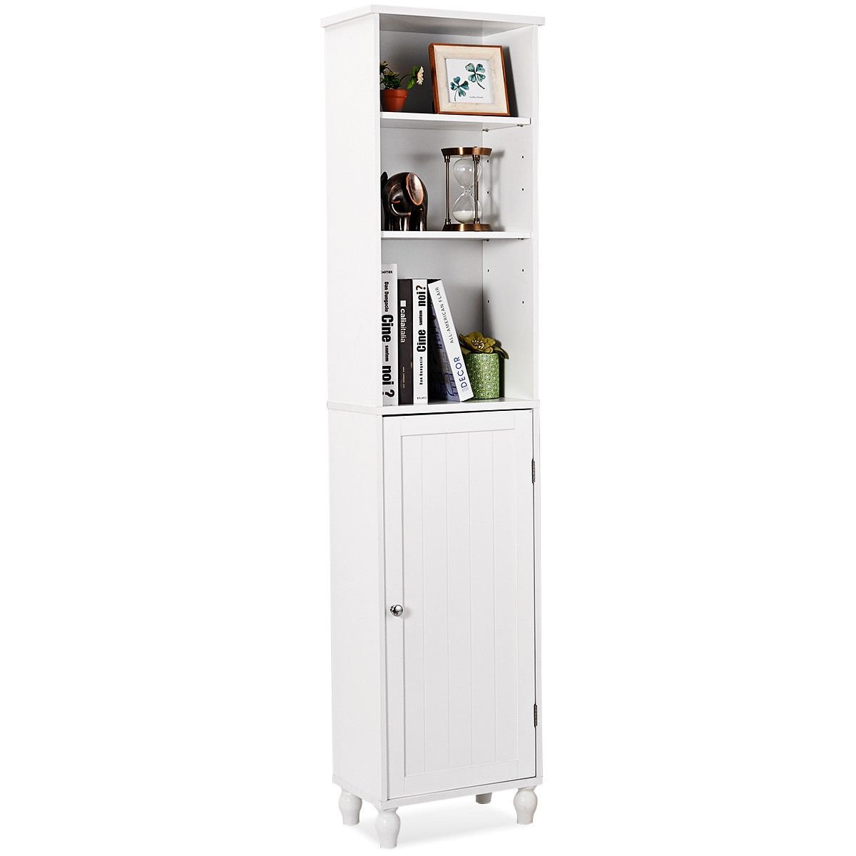 Bathroom Tower Storage Shelving Display Cabinet, White Floor Cabinets   at Gallery Canada