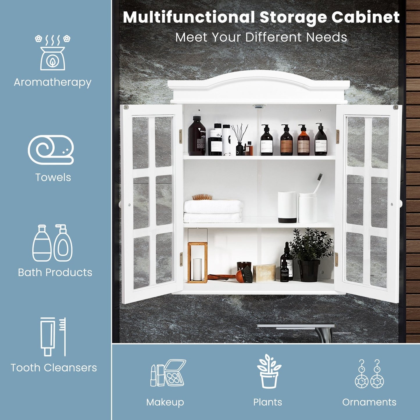 Wall-Mount Bathroom Double Doors Shelved Storage Cabinet, White Wall Cabinets   at Gallery Canada