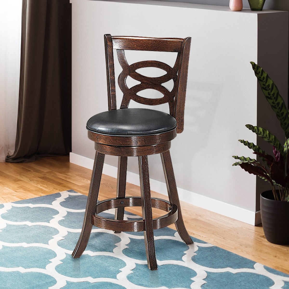 Counter Height Upholstered Espresso Swivel Dining Chair with Cushion Seat-24 Inch, Brown Bar Stools   at Gallery Canada