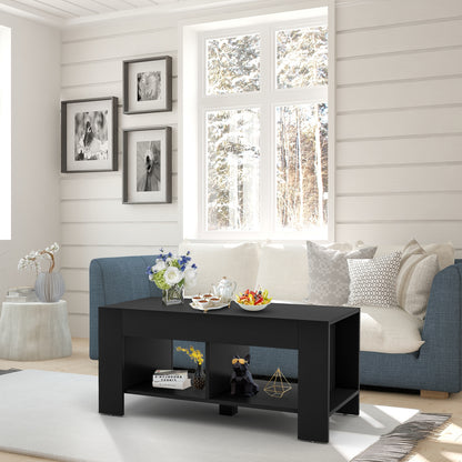 2-tier Wood Coffee Table Sofa Side Table with Storage Shelf, Black - Gallery Canada