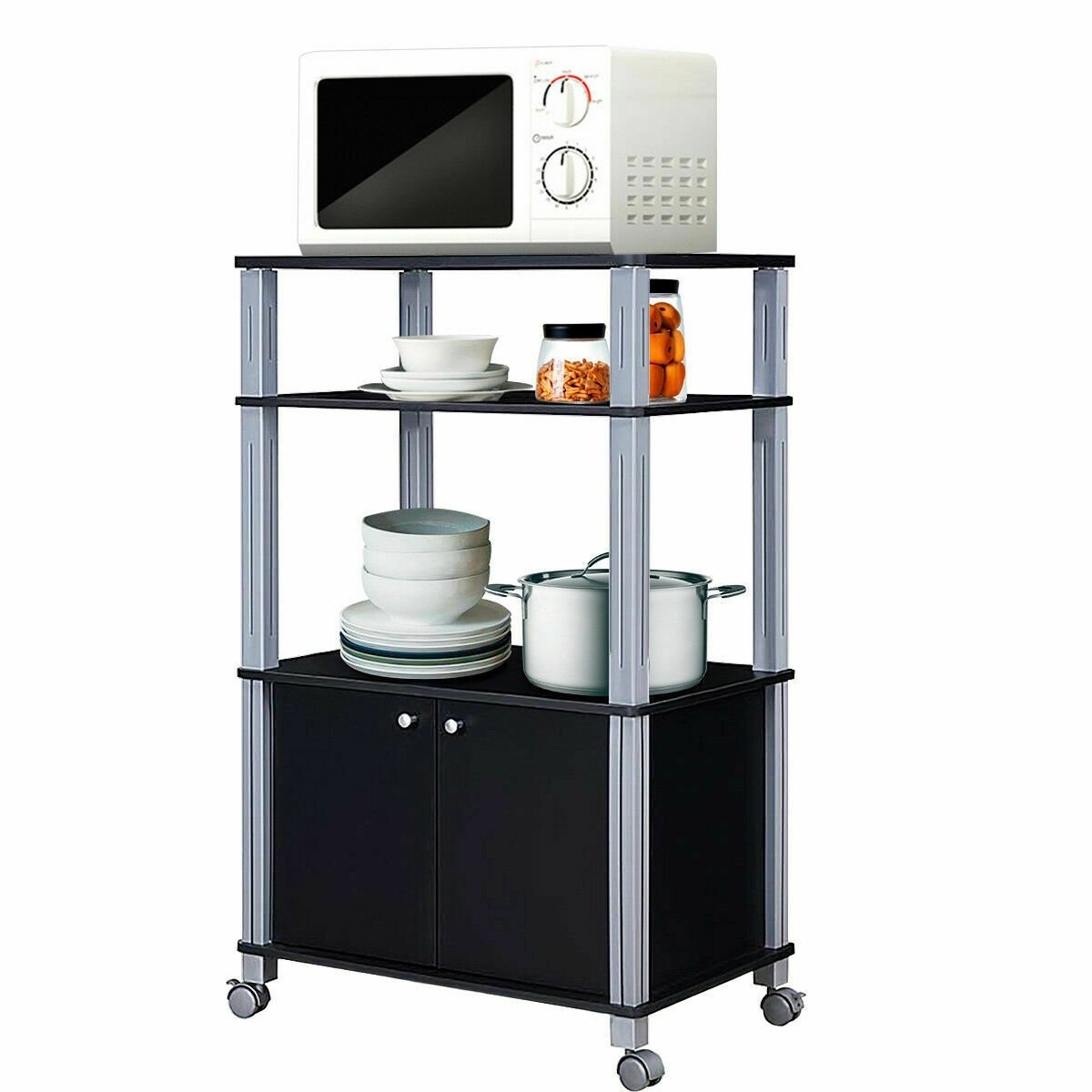 Microwave Rack Stand Rolling Storage Cart, Black Baker's Racks   at Gallery Canada