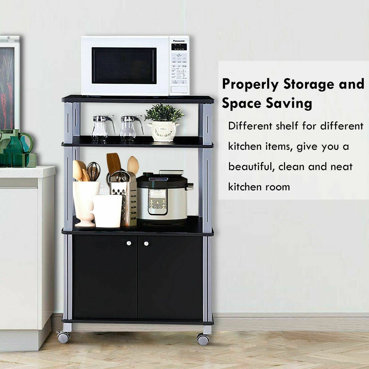 Microwave Rack Stand Rolling Storage Cart, Black Baker's Racks   at Gallery Canada