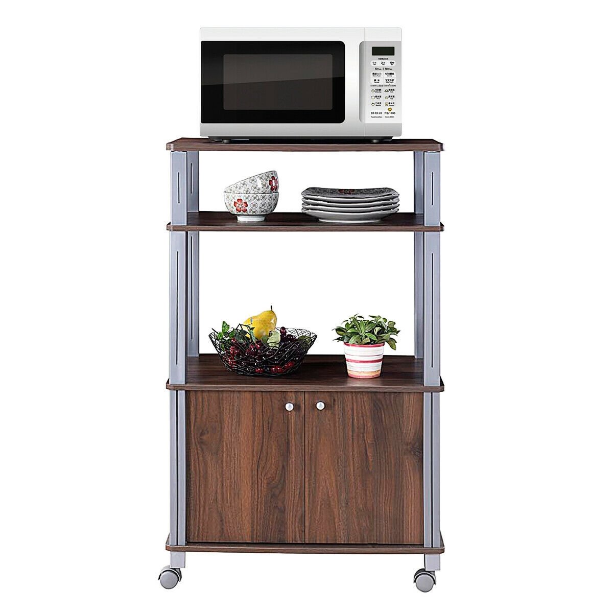 Microwave Rack Stand Rolling Storage Cart, Walnut Baker's Racks   at Gallery Canada