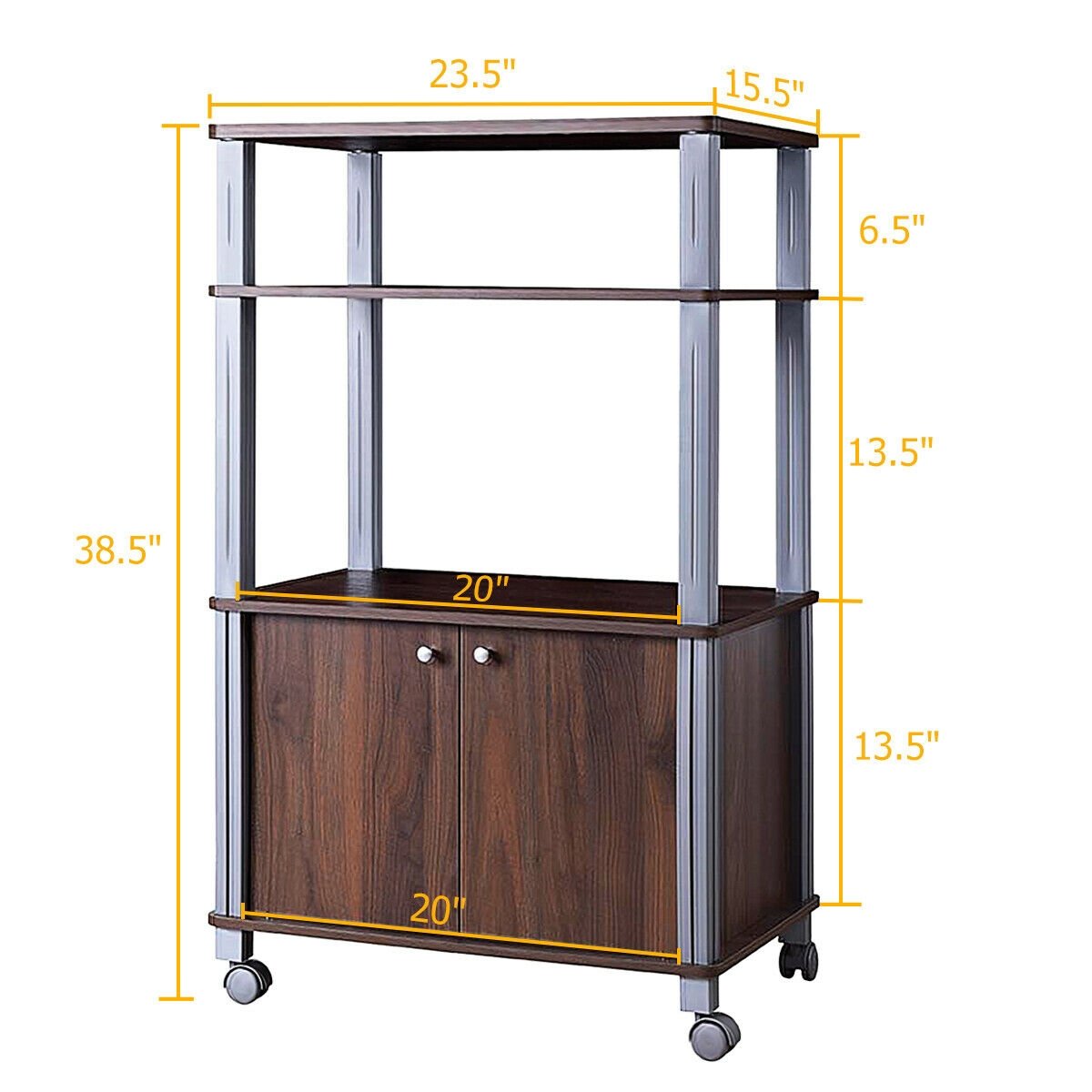 Microwave Rack Stand Rolling Storage Cart, Walnut Baker's Racks   at Gallery Canada