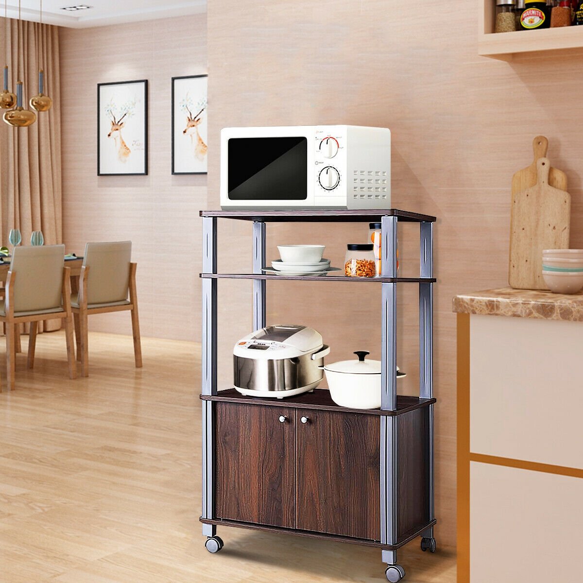 Microwave Rack Stand Rolling Storage Cart, Walnut Baker's Racks   at Gallery Canada