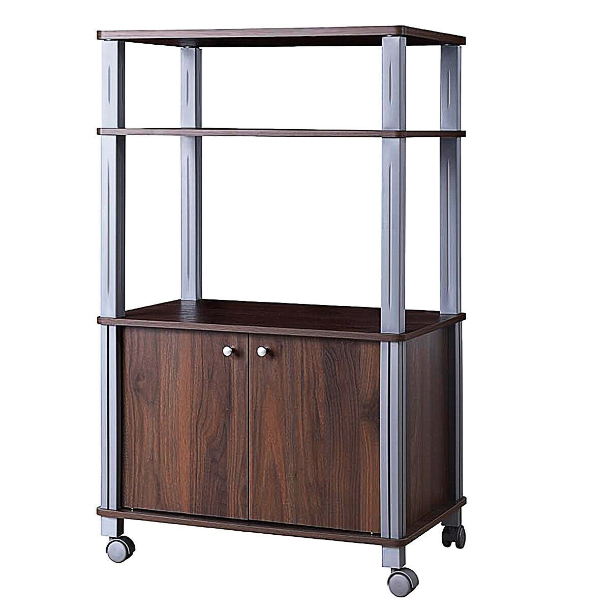 Microwave Rack Stand Rolling Storage Cart, Walnut Baker's Racks   at Gallery Canada