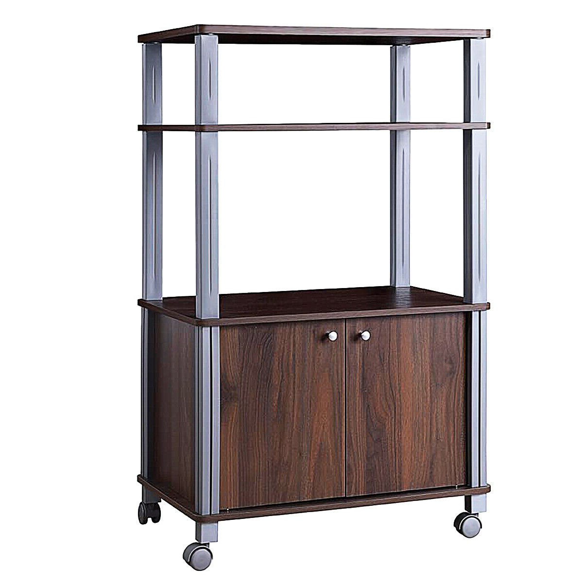 Microwave Rack Stand Rolling Storage Cart, Walnut Baker's Racks   at Gallery Canada