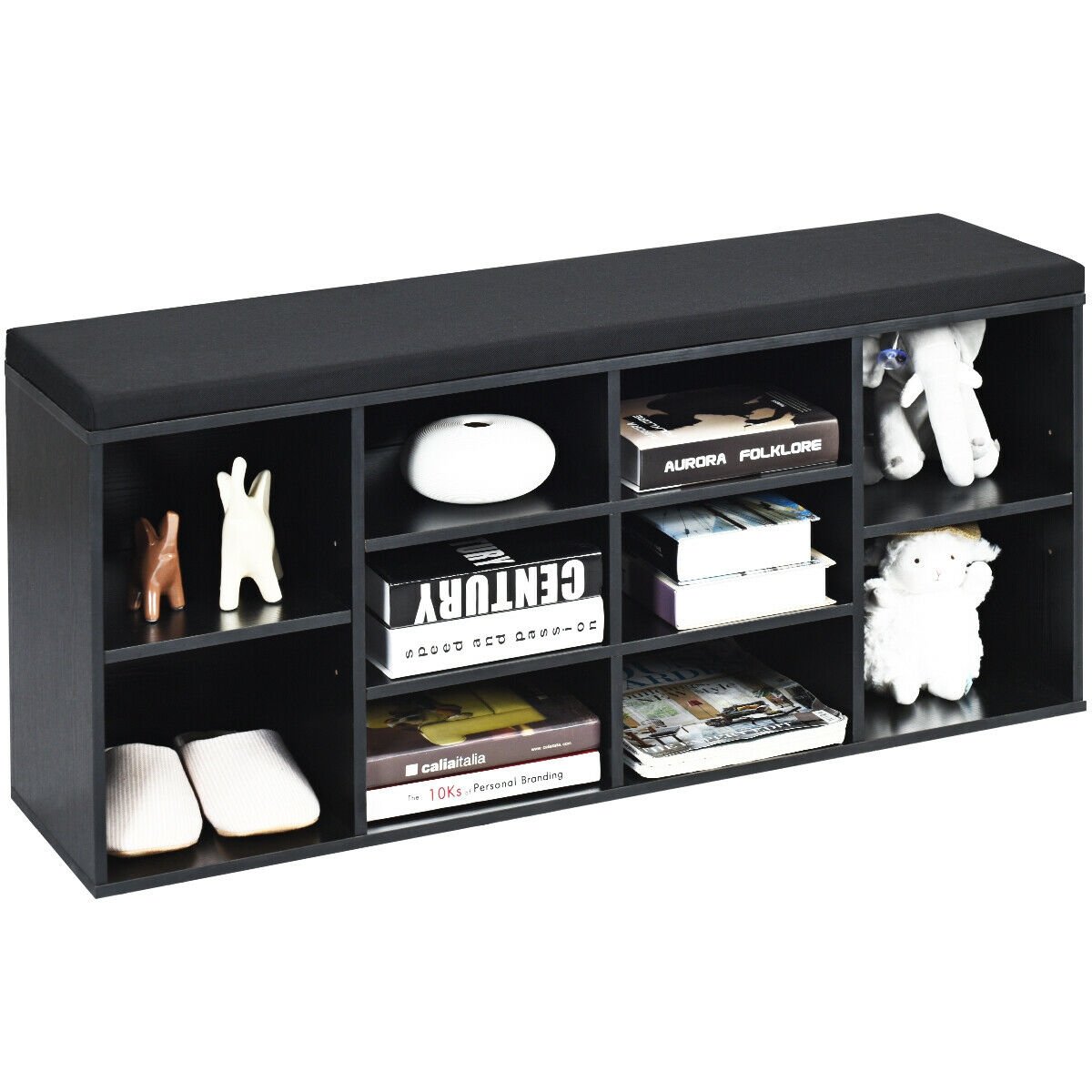 10-Cube Organizer Entryway Padded Shoe Storage Bench, Black Shoe Racks & Storage Benches Black at Gallery Canada