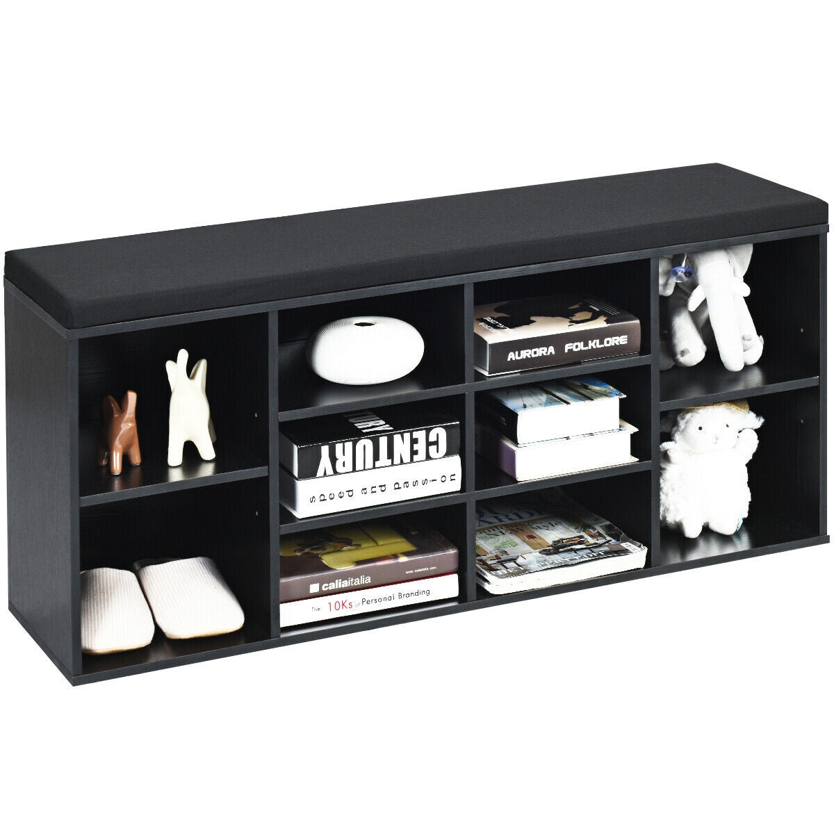 10-Cube Organizer Entryway Padded Shoe Storage Bench, Black Shoe Racks & Storage Benches at Gallery Canada