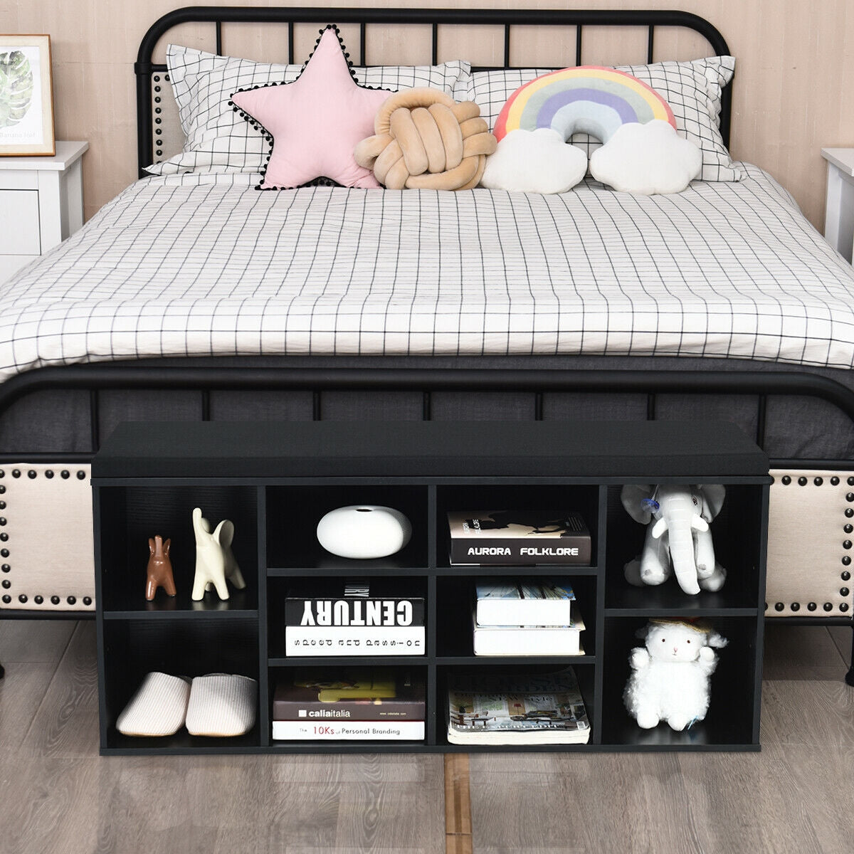 10-Cube Organizer Entryway Padded Shoe Storage Bench, Black Shoe Racks & Storage Benches at Gallery Canada