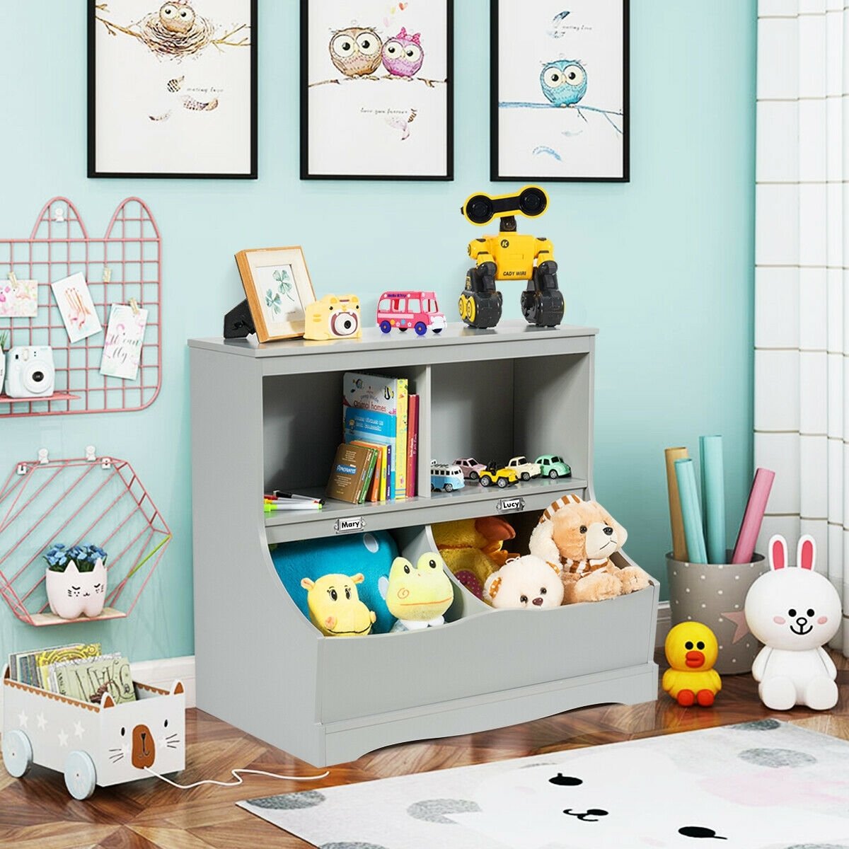 3-Tier Kids Bookcase Storage Organizer, Gray Kids Storage   at Gallery Canada