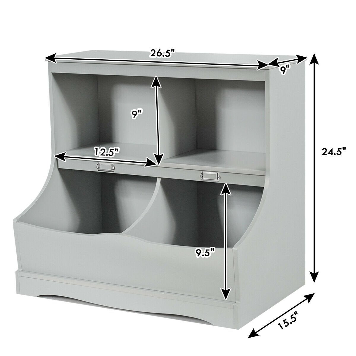 3-Tier Kids Bookcase Storage Organizer, Gray Kids Storage   at Gallery Canada