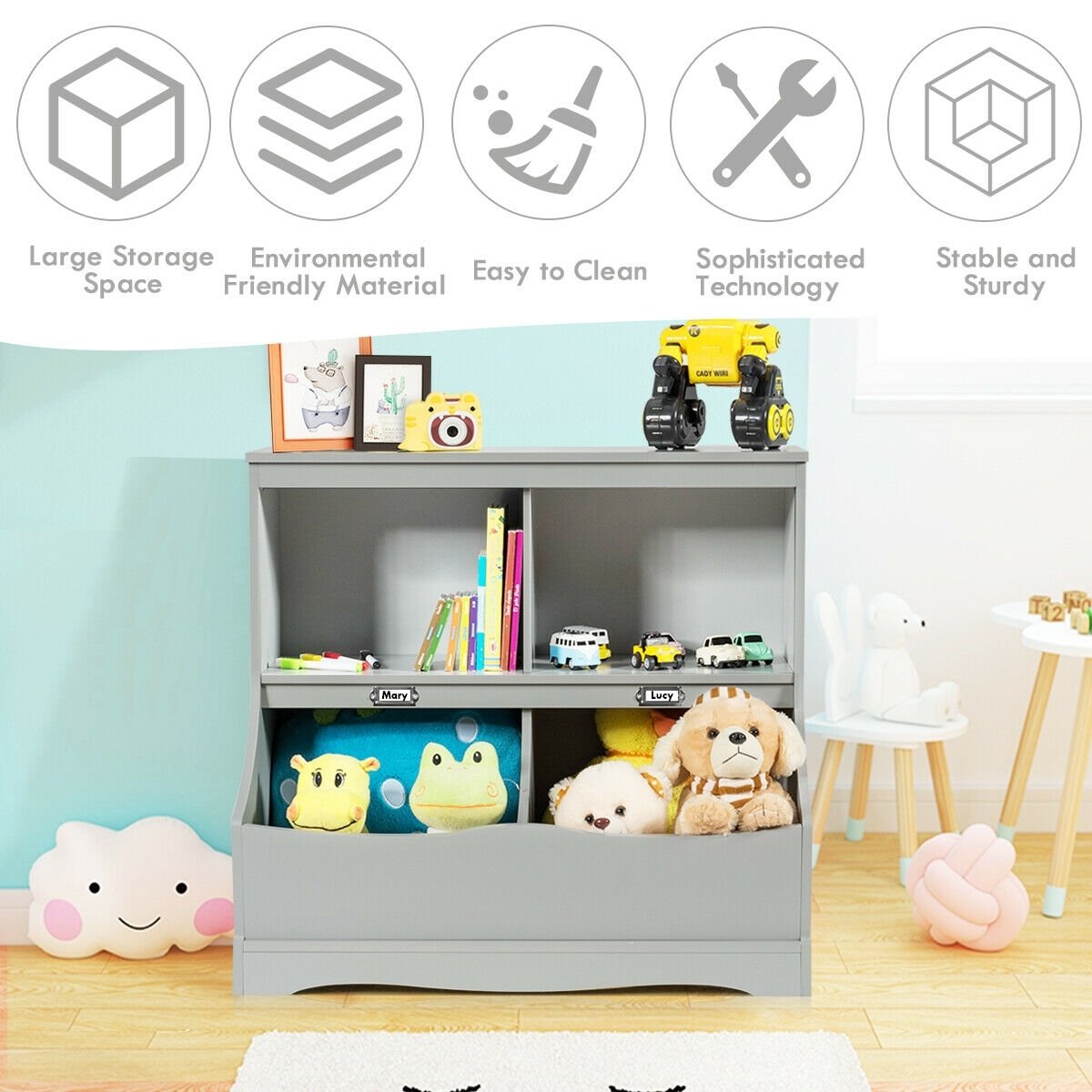 3-Tier Kids Bookcase Storage Organizer, Gray Kids Storage   at Gallery Canada