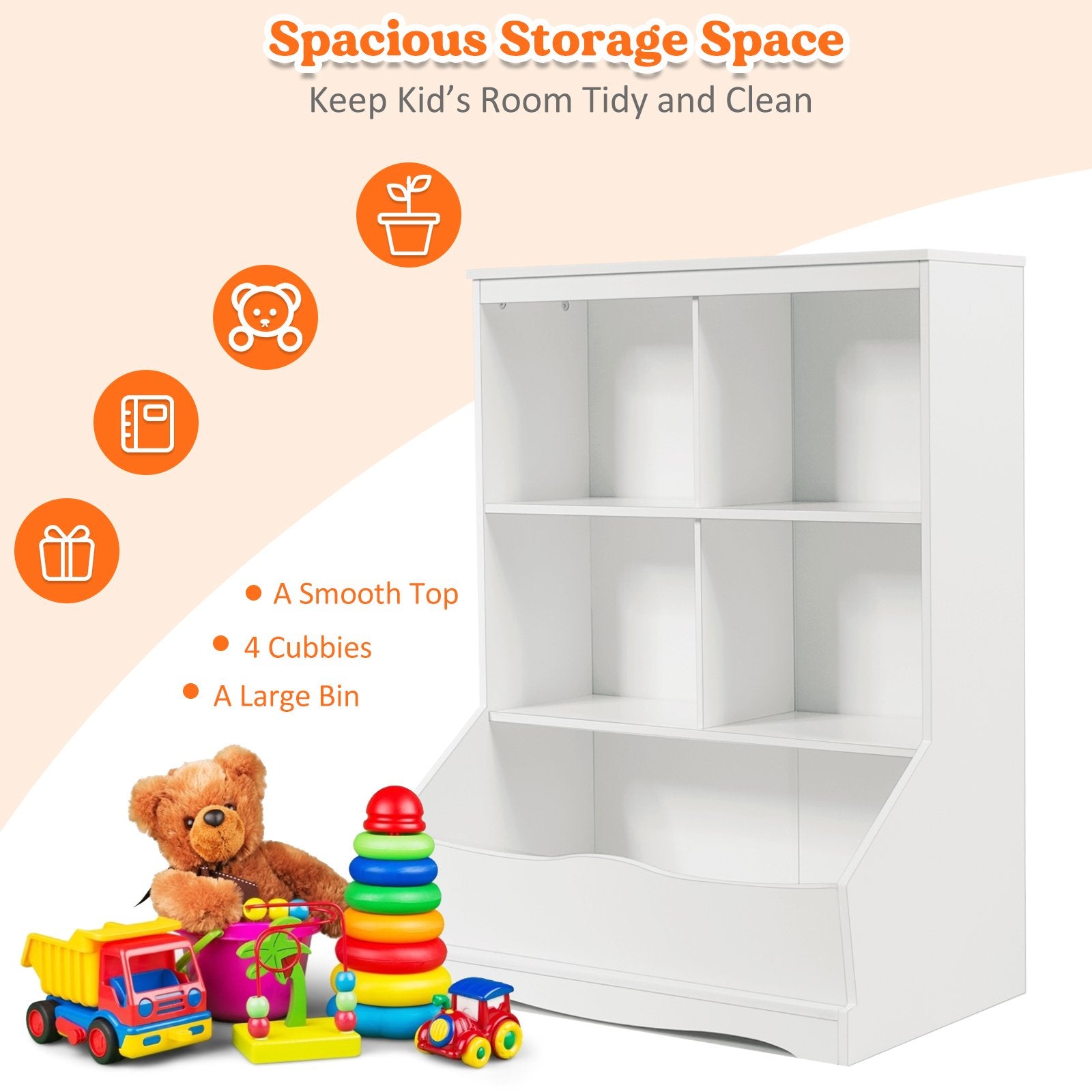 3-Tier Children's Multi-Functional Bookcase Toy Storage Bin Floor Cabinet, White Kids Storage   at Gallery Canada