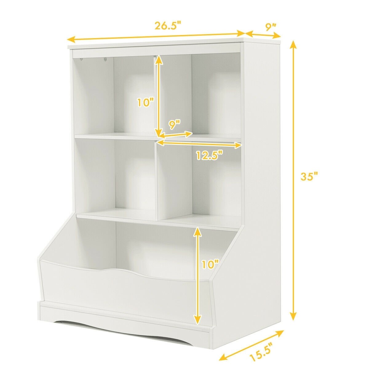 3-Tier Children's Multi-Functional Bookcase Toy Storage Bin Floor Cabinet, White Kids Storage   at Gallery Canada