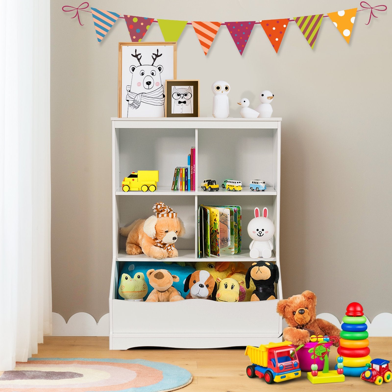 3-Tier Children's Multi-Functional Bookcase Toy Storage Bin Floor Cabinet, White Kids Storage   at Gallery Canada