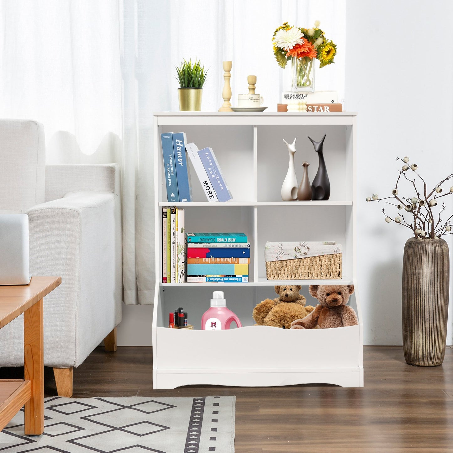 3-Tier Children's Multi-Functional Bookcase Toy Storage Bin Floor Cabinet, White Kids Storage   at Gallery Canada