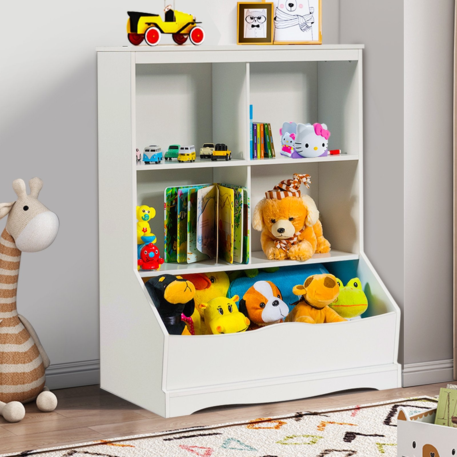 3-Tier Children's Multi-Functional Bookcase Toy Storage Bin Floor Cabinet, White Kids Storage   at Gallery Canada