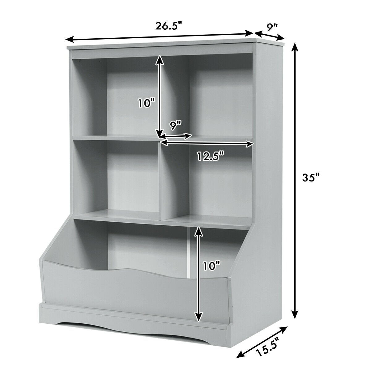 3-Tier Children's Multi-Functional Bookcase Toy Storage Bin Floor Cabinet, Gray Kids Storage   at Gallery Canada