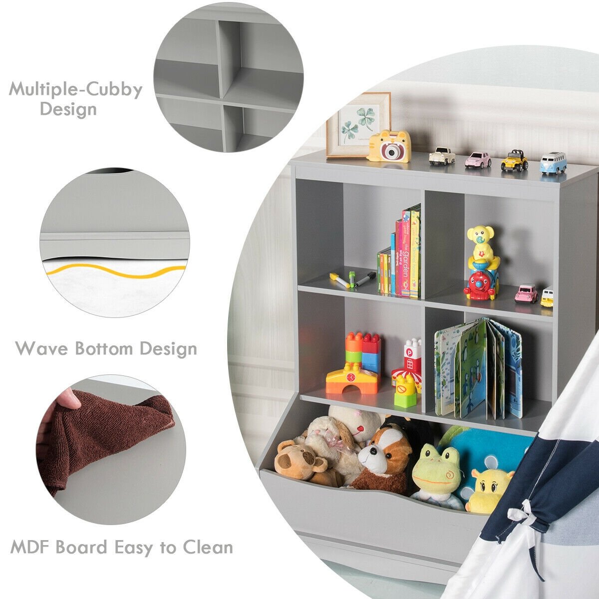 3-Tier Children's Multi-Functional Bookcase Toy Storage Bin Floor Cabinet, Gray Kids Storage   at Gallery Canada