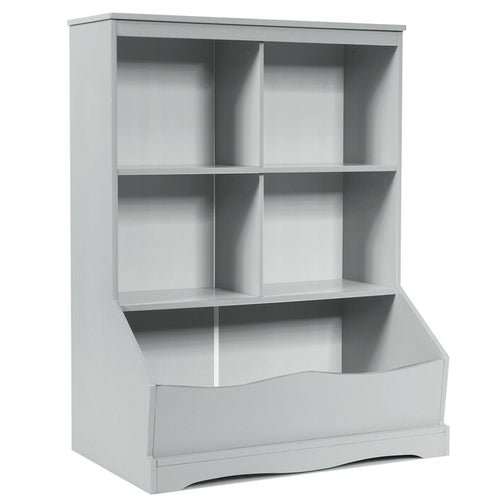 3-Tier Children's Multi-Functional Bookcase Toy Storage Bin Floor Cabinet, Gray