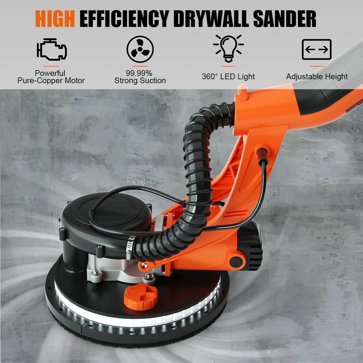 Electric Foldable Drywall Sander 750W Variable Speed, Orange - Gallery Canada