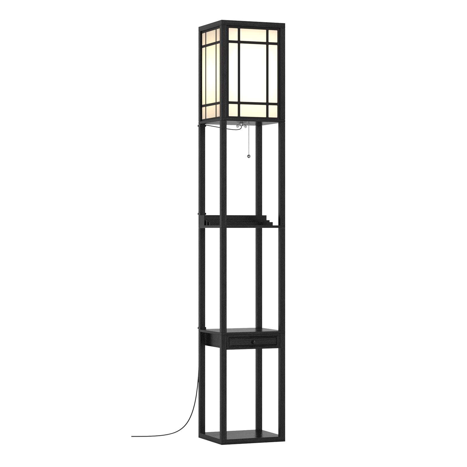 Modern Floor Lamp with Shelves and Drawer, Black Table & Floor Lamps   at Gallery Canada