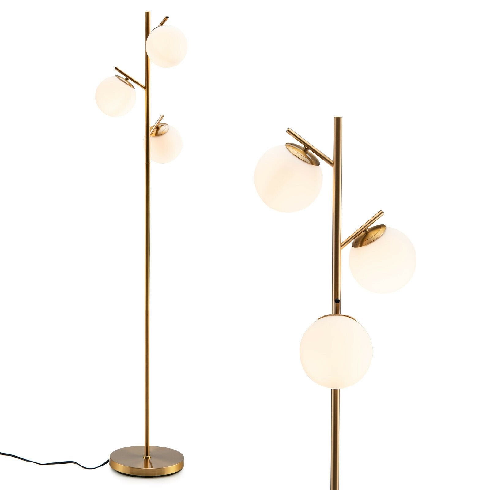 3-Globe Floor Lamp with Foot Switch and Bulb Bases, Golden Table & Floor Lamps   at Gallery Canada