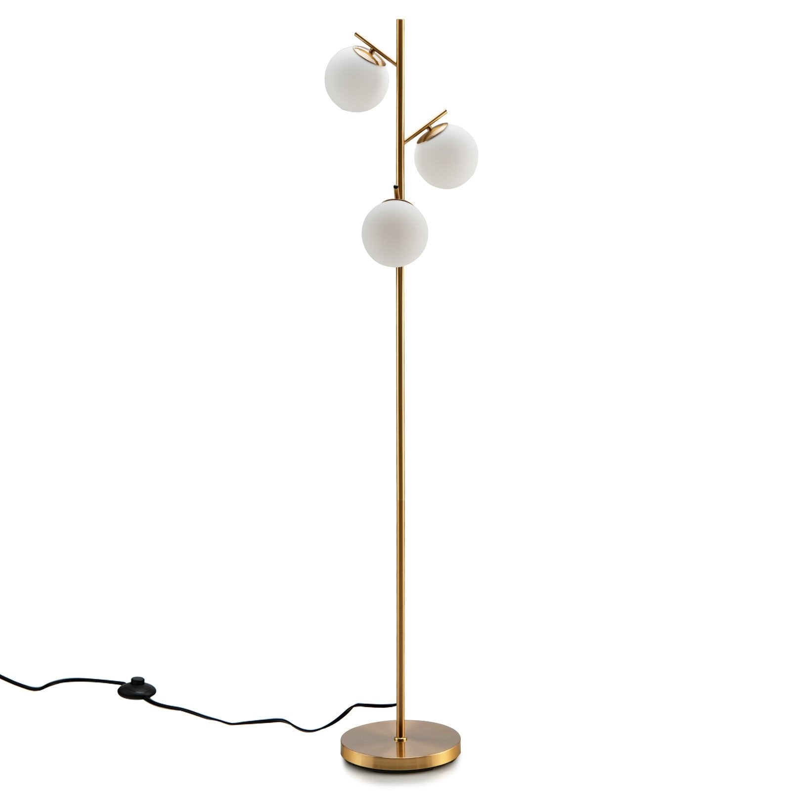 3-Globe Floor Lamp with Foot Switch and Bulb Bases, Golden Table & Floor Lamps   at Gallery Canada