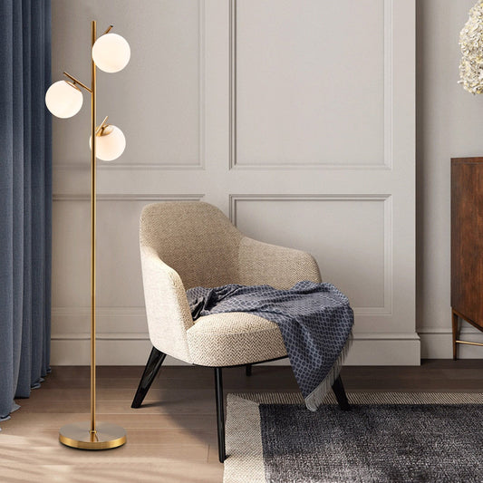 3-Globe Floor Lamp with Foot Switch and Bulb Bases, Golden Table & Floor Lamps   at Gallery Canada