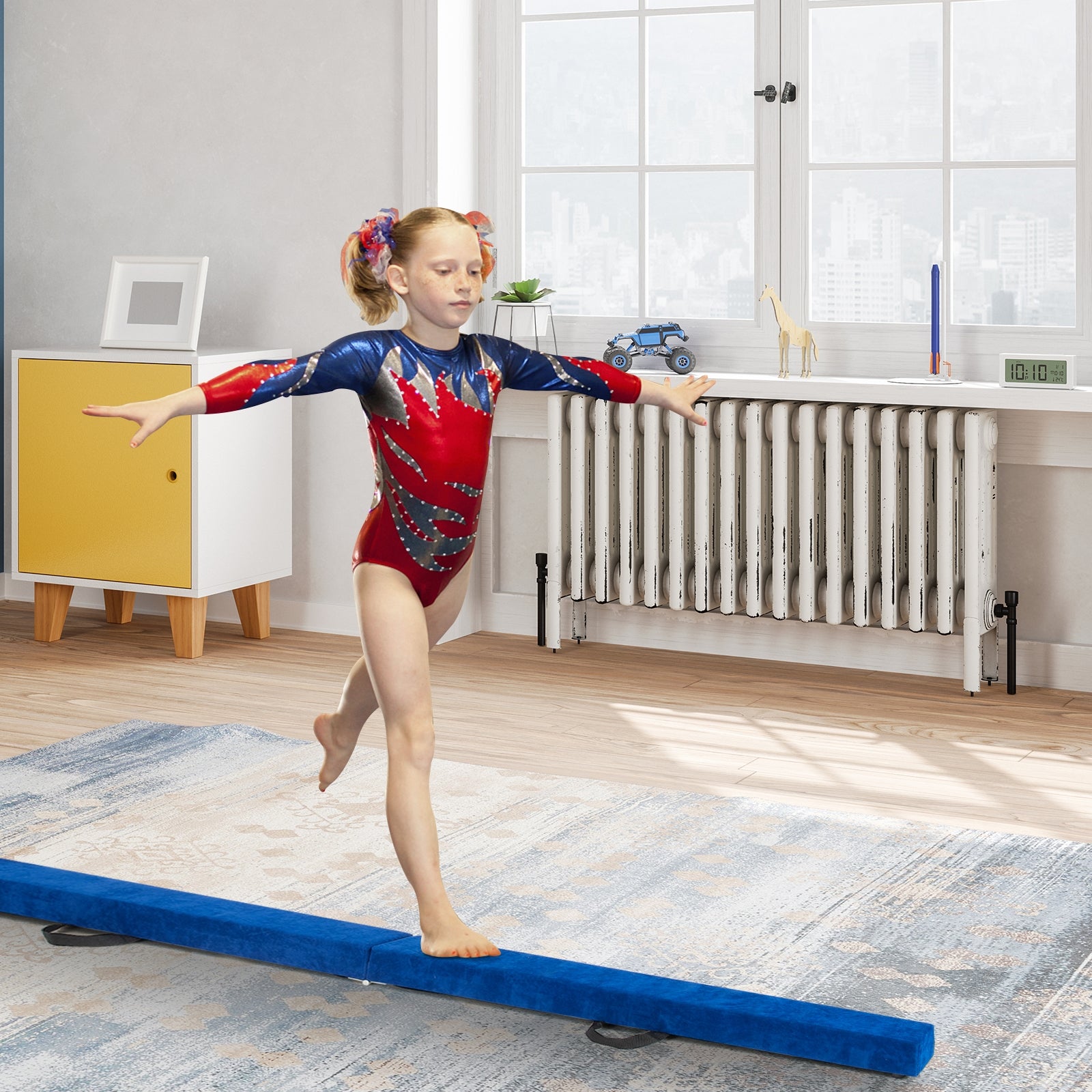 7 Feet Folding Portable Floor Balance Beam with Handles for Gymnasts, Blue Toy Sports at Gallery Canada